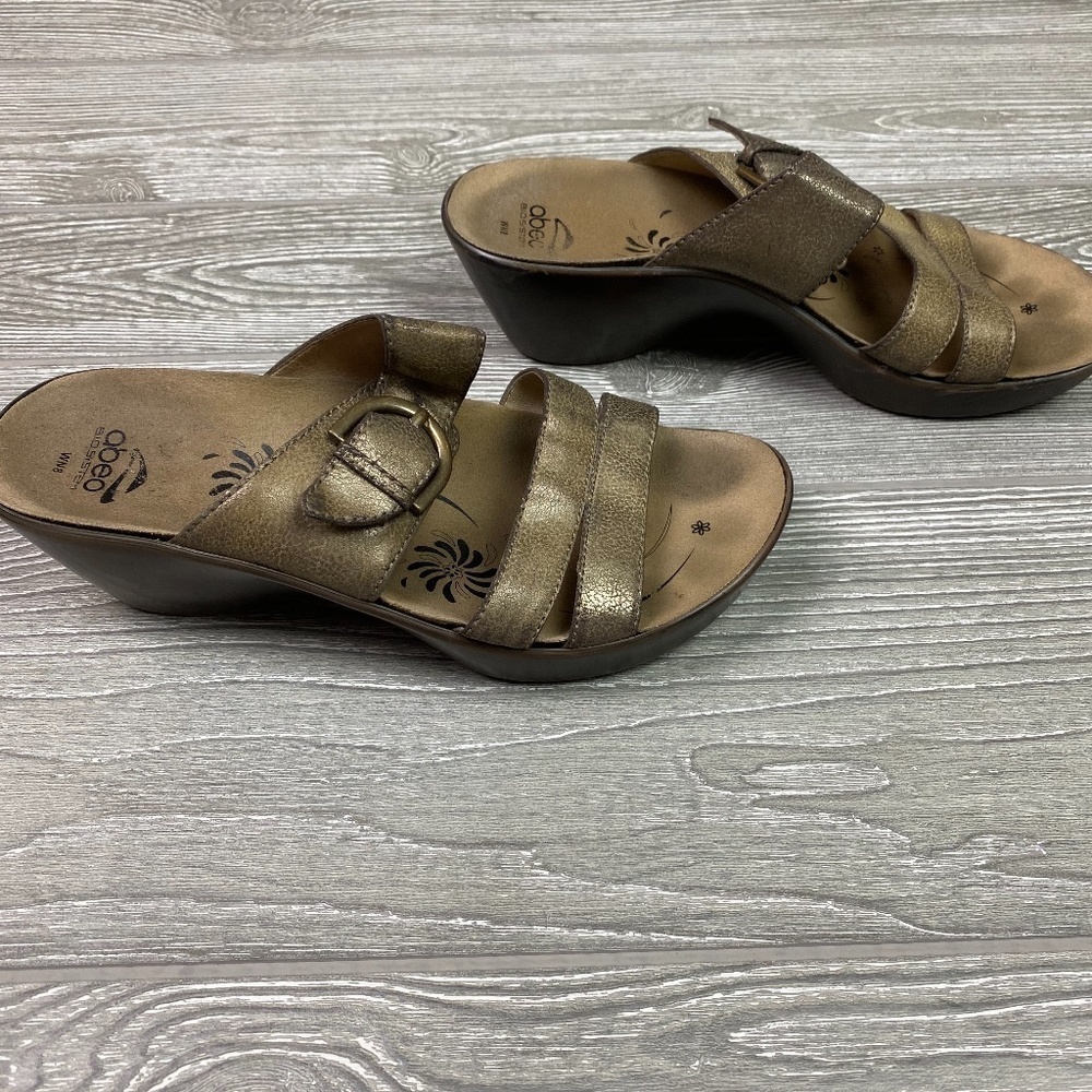 ABEO Bio System Dorin Tan & Brown Leather Comfort Slide Sandals Women's US 8